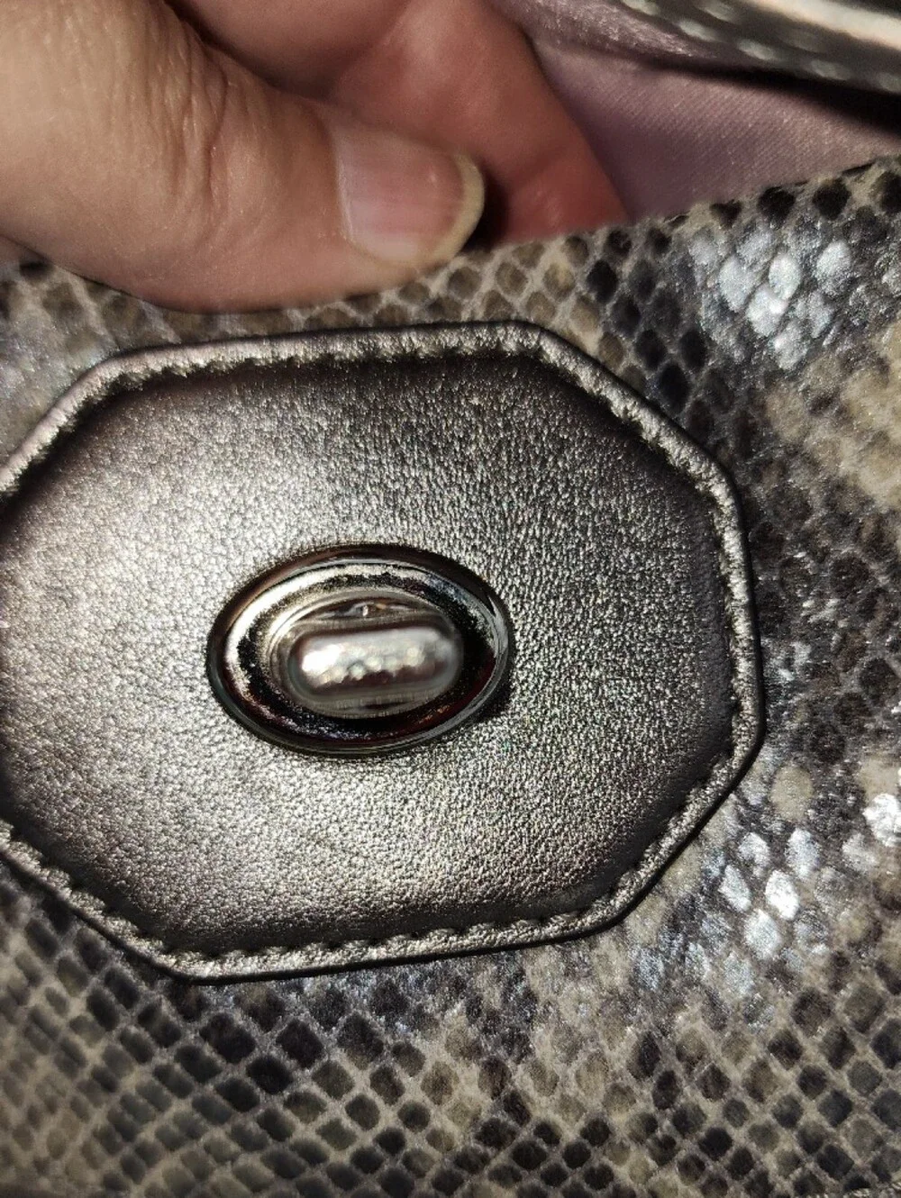 Coach Grey Snake-Print Crossbody Bag with Turn-Lock Closure
